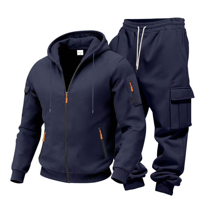 Men's Functional Cargo Sweatset with Hoodie and Multi-Pocket Jogger