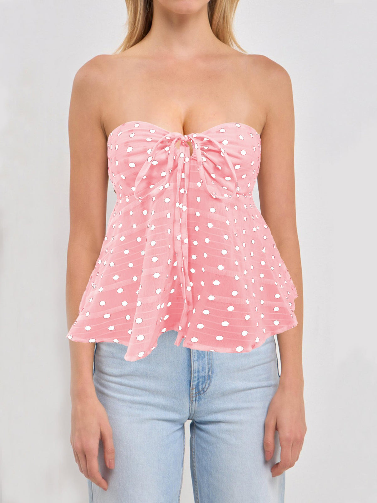 Women's Bandeau Blouse with Floral Design and Ruching