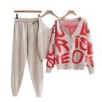 Women's Cozy Knit Loungewear Set with Decorative Lettering