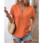 Women's Casual Button-Down Blouse with Round Neck