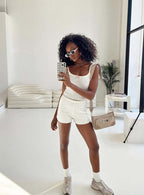 Women's Lounge Set with Textured Top and Shorts