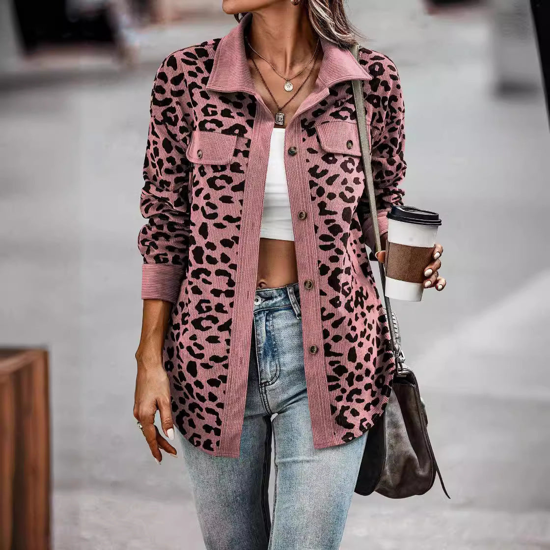 Women's Fashionable Leopard Print Overshirt