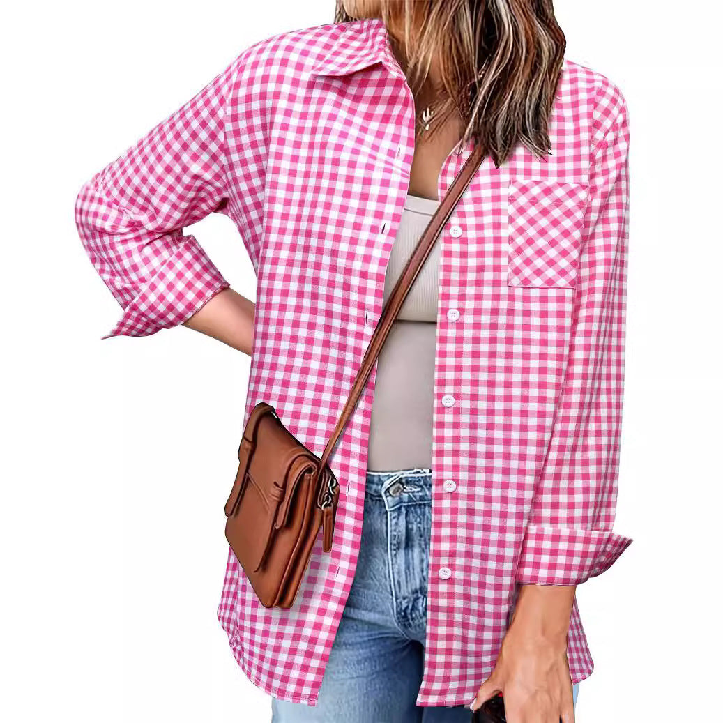 Women's Plaid Shirt with Casual Cut and Chest Pocket