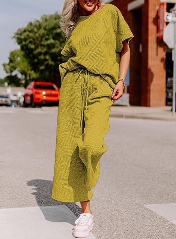 Women's Casual Jumpsuit Set in Soft Material with Elastic Waistband and Wide-Legged Pants