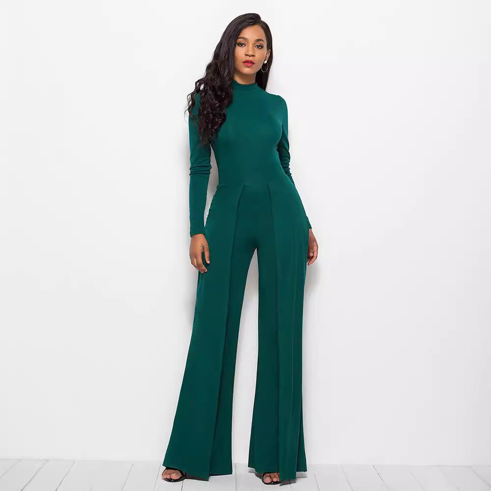 Women's Elegant and Flowing Long-Sleeve Jumpsuit