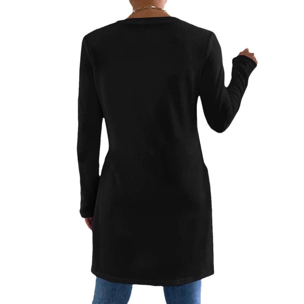 Women's Asymmetrical Long-Sleeve Top with Side Slits and Relaxed Fit