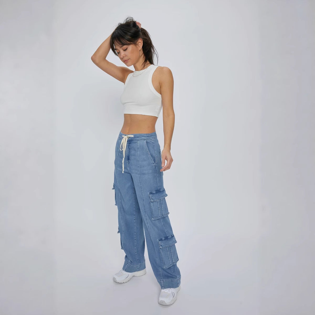 Women's Loose-Fit Cargo Jeans with Side Pockets