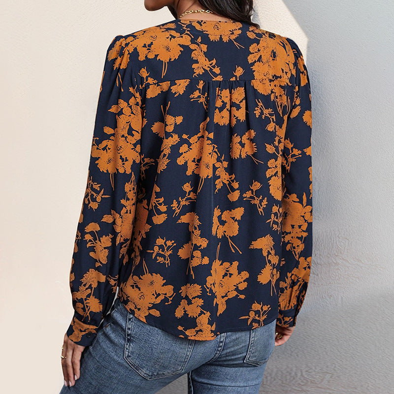 Women's Floral Print Blouse with Puff Sleeves