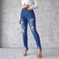 High-Waist Skinny Jeans with Distressed Details and Buttons