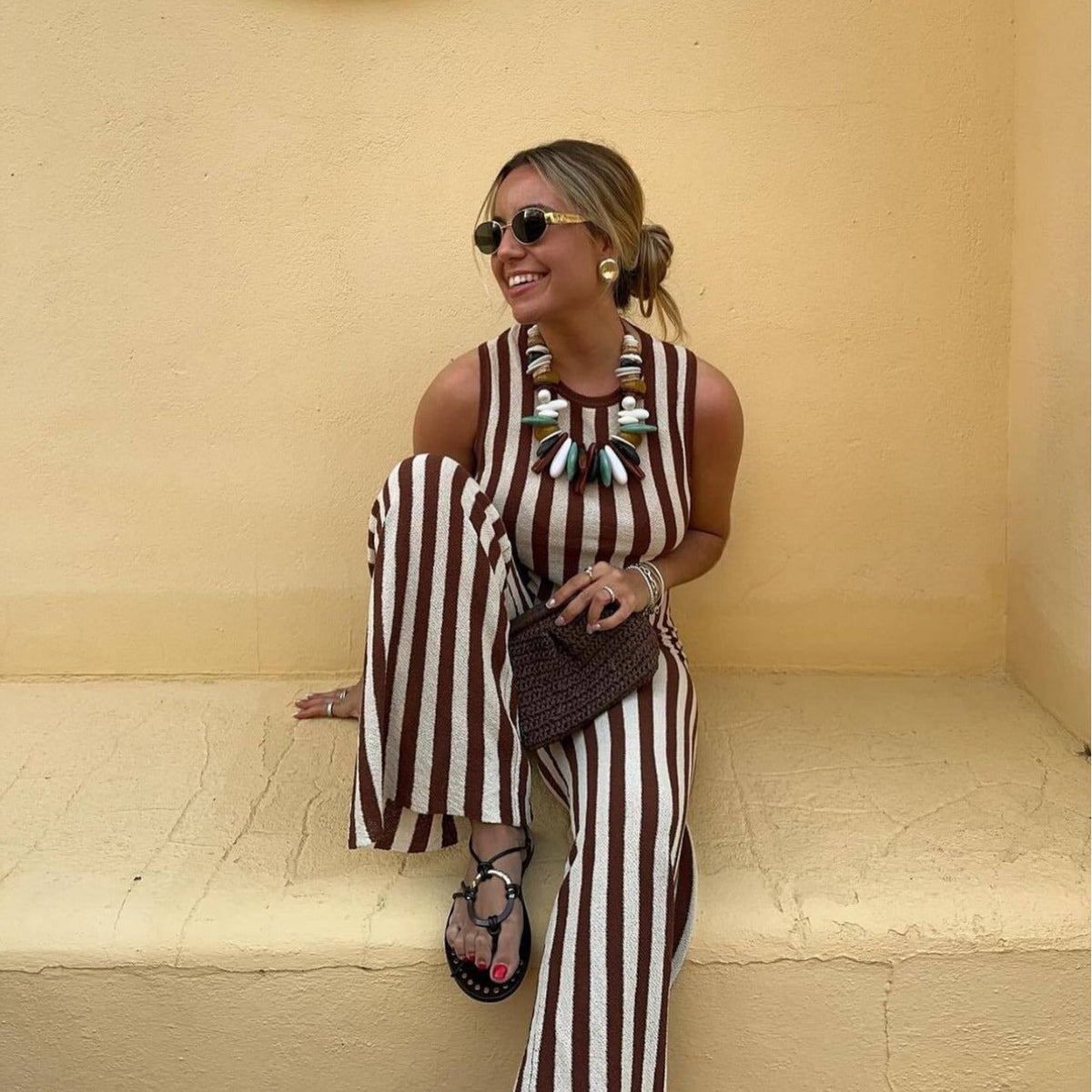 Women's Casual Striped Jumpsuit with High Waist