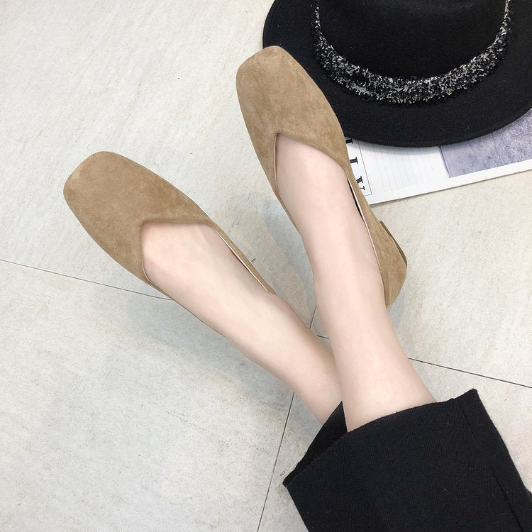 Women's Suede Ballet Flats with Elegant V-Cut