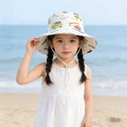 Unisex Kids' Wide Brim Sun Hat with Chin Strap and Unicorn Print