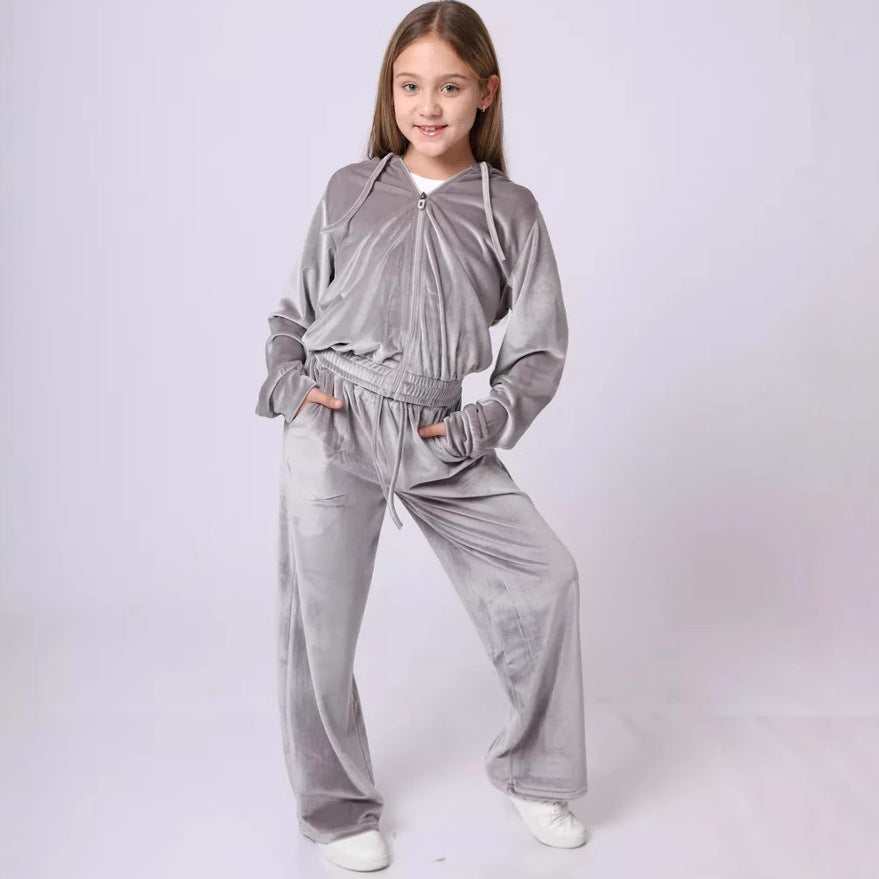 Women's Comfortable Velvet Suit with High-Neck Zipper