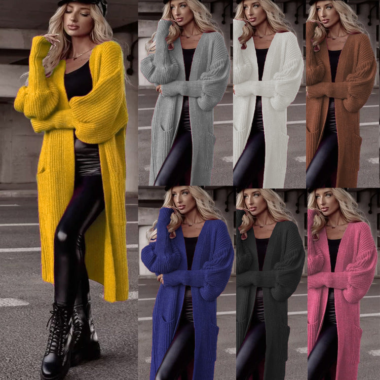Women's Chunky Knit Coat in Casual Oversized Style with Deep Pockets