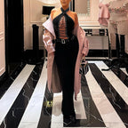 Women's Form-Fitting Jumpsuit with Refined Lace-Up Design