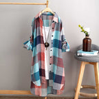 Women's Plaid Shirt Blouse in Casual Oversized Cut with Long Sleeves