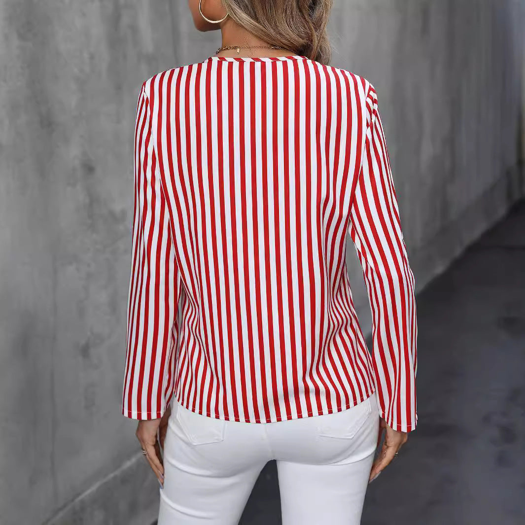 Striped V-Neck Blouse