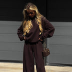 Women's Loungewear Combination with Loose Polo Shirt and Wide Pants