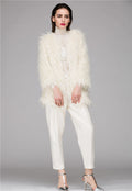 Women's Fluffy Faux Fur Wrap with Generous Cut and Elegant Sleeves