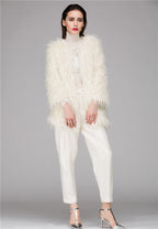 Women's Fluffy Faux Fur Wrap with Generous Cut and Elegant Sleeves