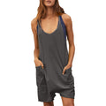 Women's Comfortable Jumpsuit with Deep Neckline and Pockets