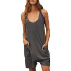 Women's Comfortable Jumpsuit with Deep Neckline and Pockets