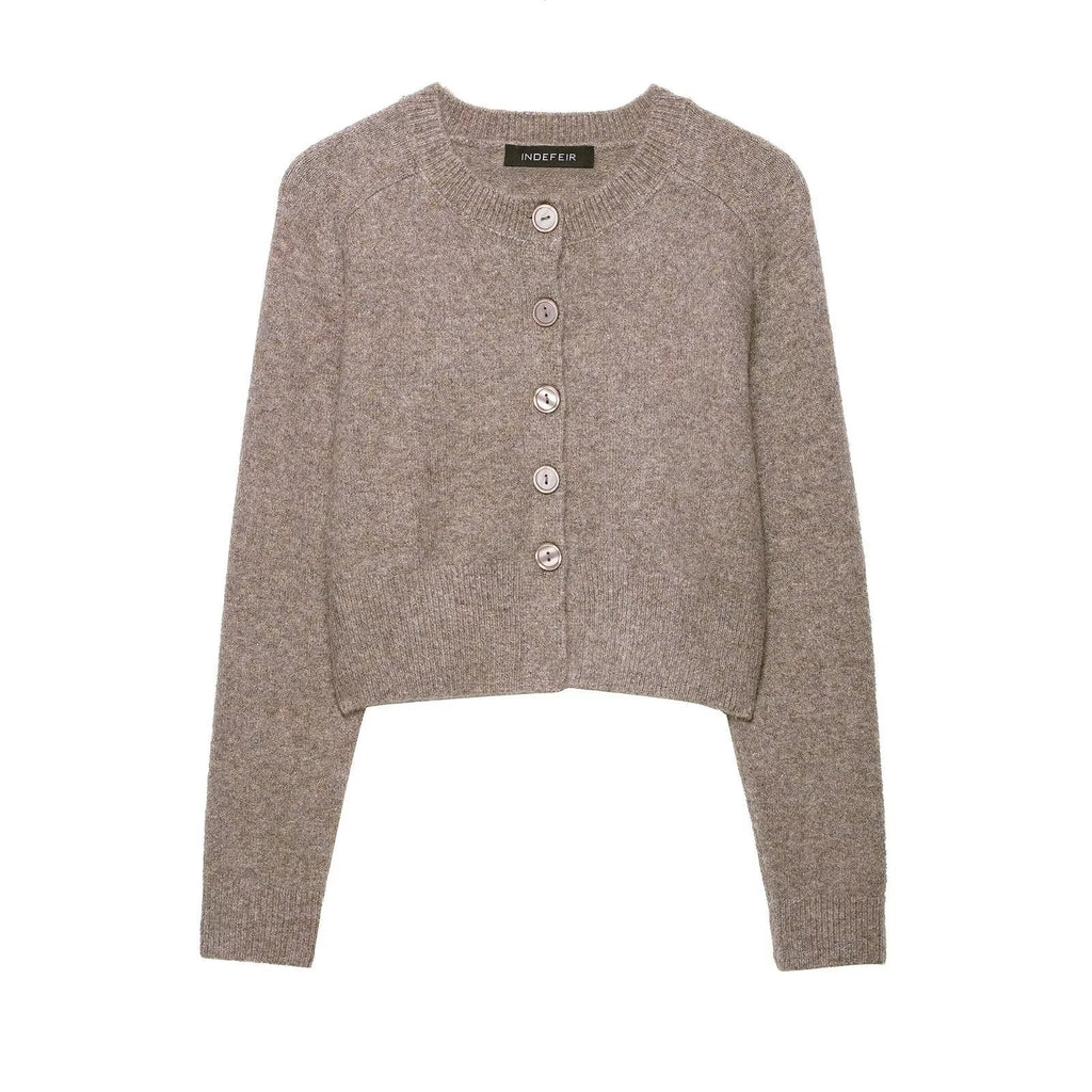 Women's Cropped Knit Cardigan with Button Closure