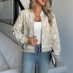 Women's Elegant Floral Embroidered Bomber Jacket