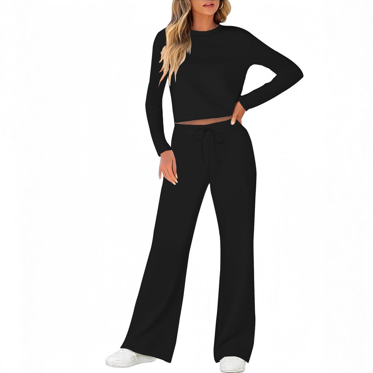 Women's Comfortable Lounge Set with Wide Cut and Long Sleeves