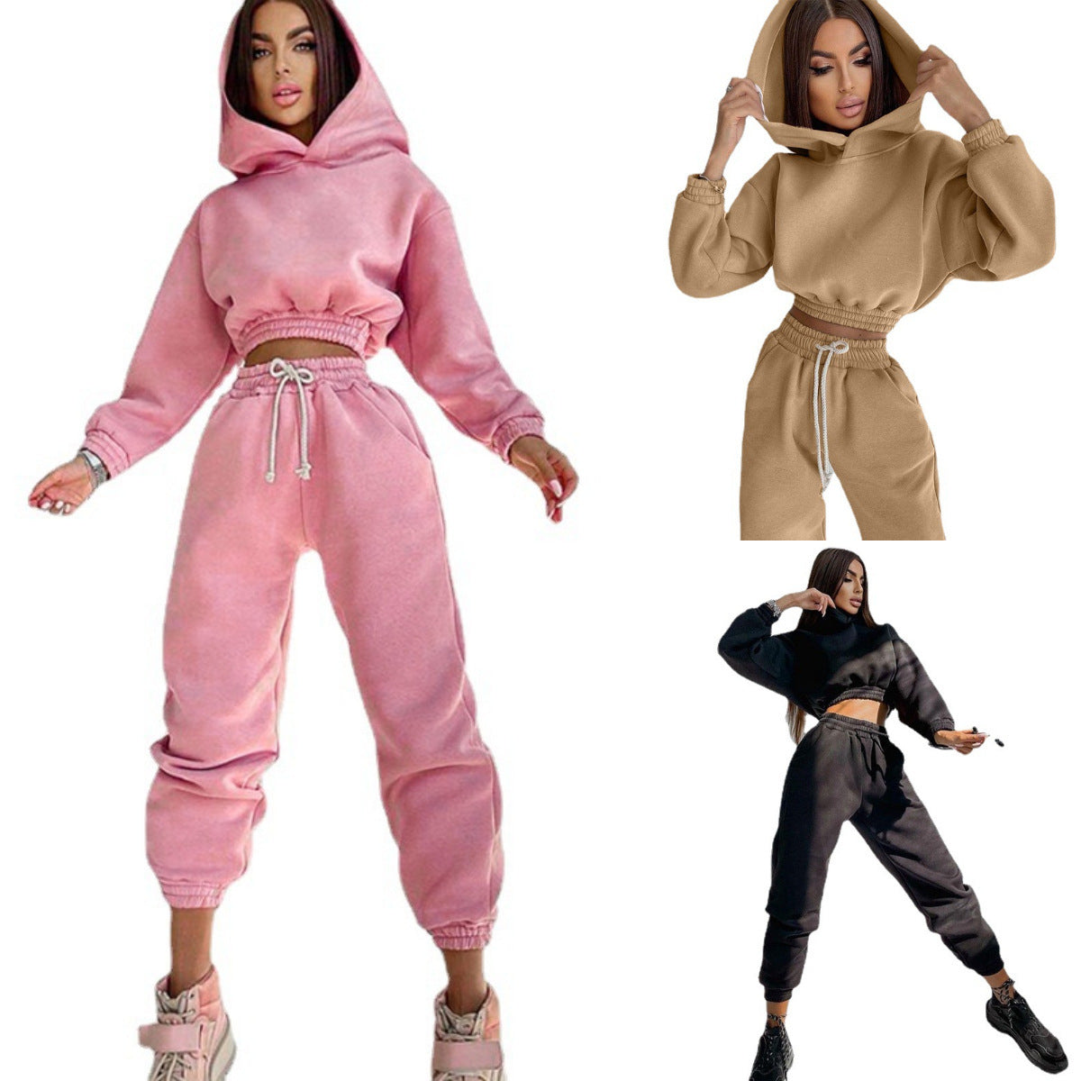 Women's Cropped Hoodie Loungewear Set