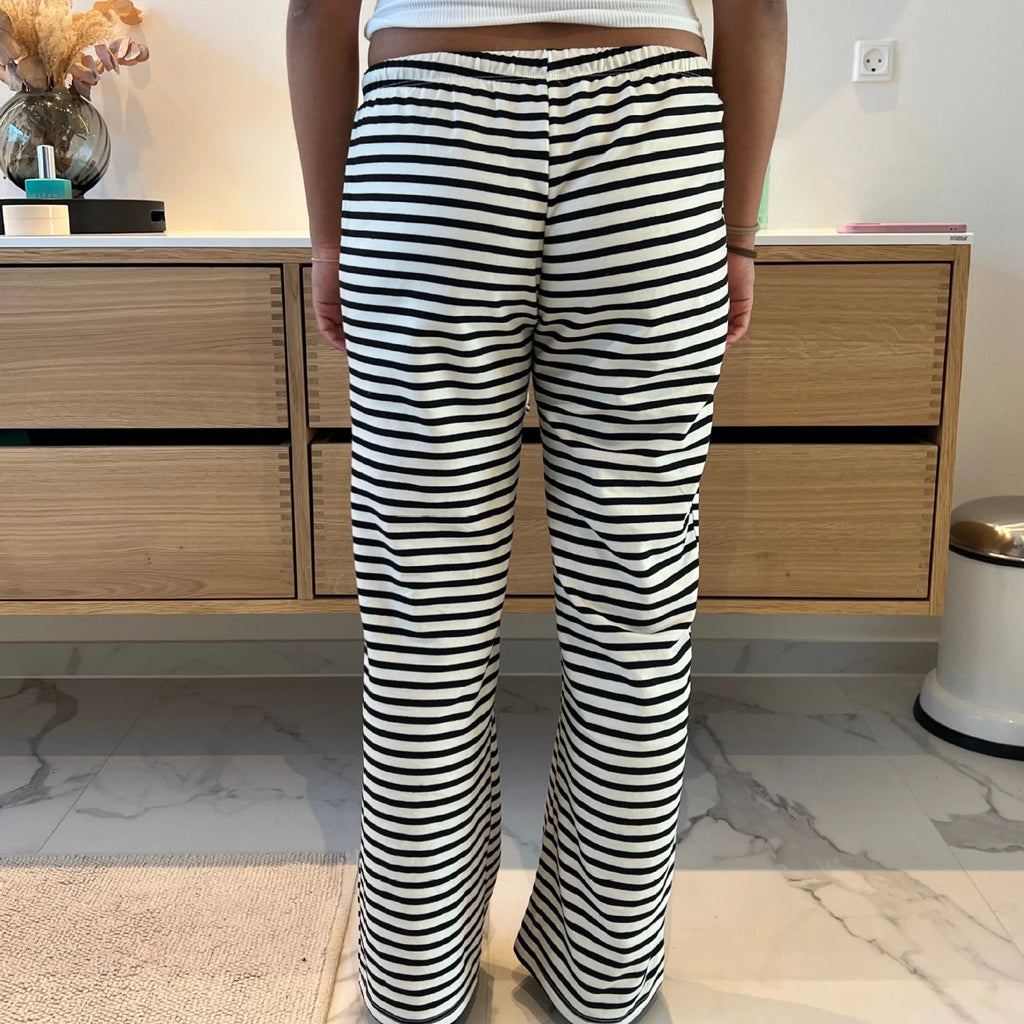 Women's Striped Casual Pants with Elastic Waistband and Drawstring