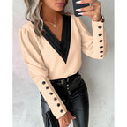 Women's V-Neck Blouse with Puff Sleeves
