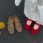 Women's Ballet Flats with Elegant Strap Design and Chic Leopard Print