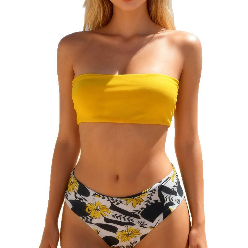 Women's High-Leg Bandeau Bikini with Animal Print