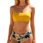 Women's High-Leg Bandeau Bikini with Animal Print