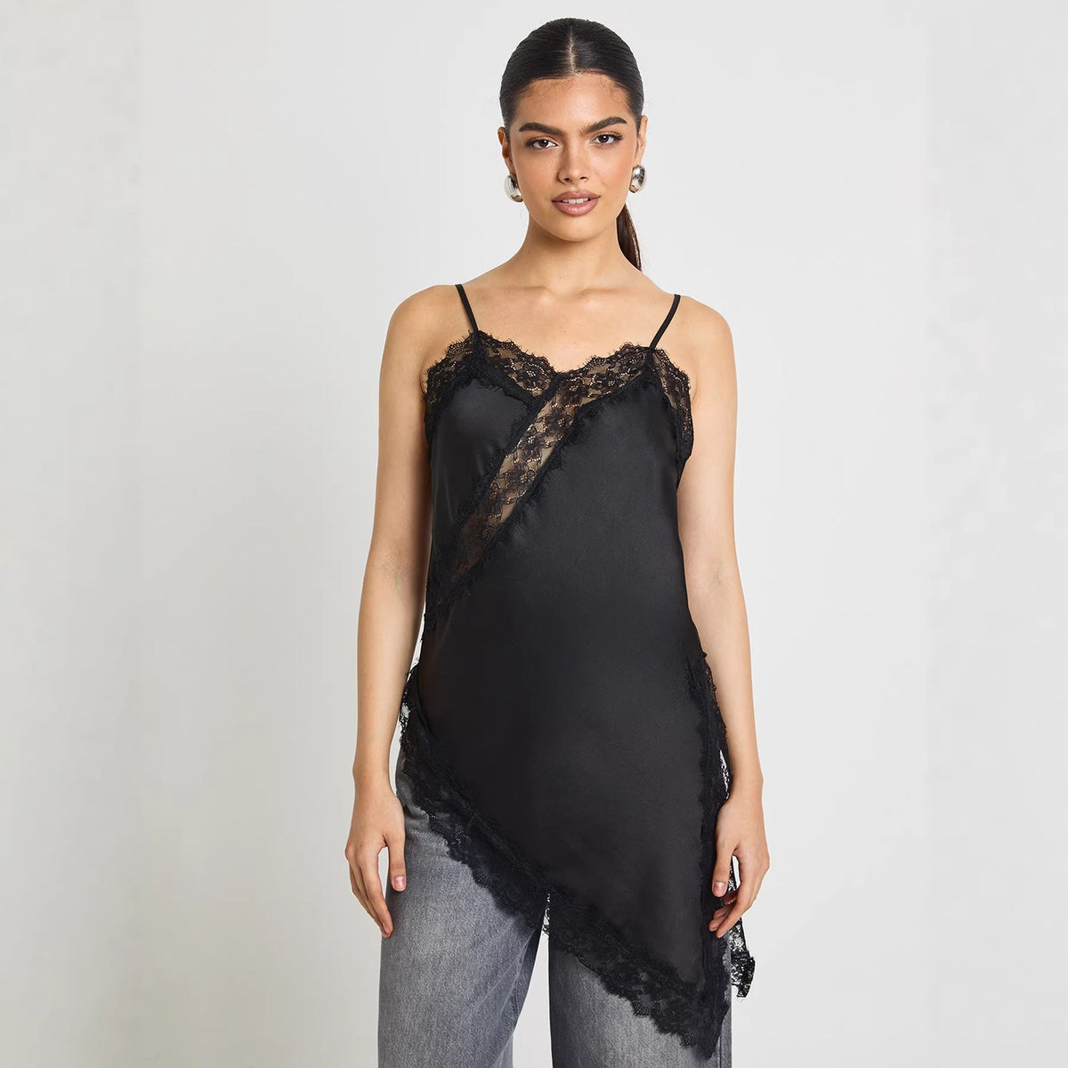 Women's Asymmetrical Lace Cami with Luxurious Details