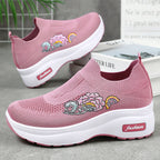 Women's Athletic Sneakers with Floral Design and Adjustable Platform Sole