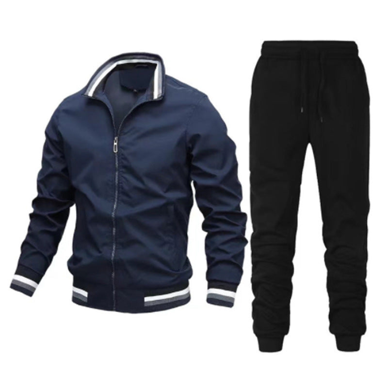 Men's sporty leisure training suit set with bomber jacket and elastic jogging pants