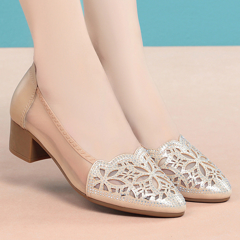 Women's Ballet Flats with Decorative Cut-out Design and Comfortable Block Heel