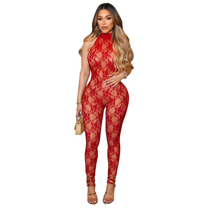 Women's Form-Fitting Lace Jumpsuit