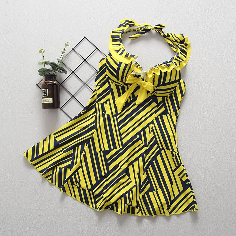 Women's Ruffled Swimsuit with Ribbed Texture