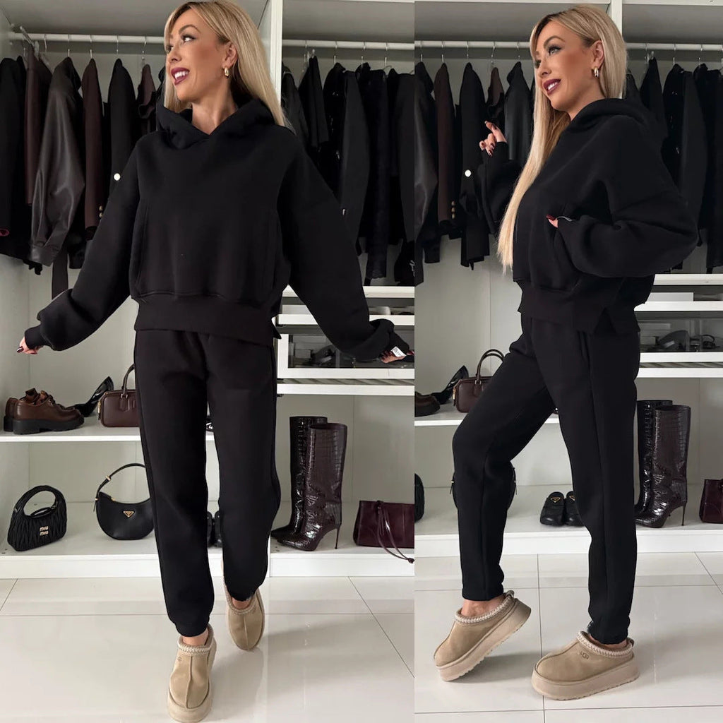 Women's Casual Fleece Loungewear Set with Hoodie and Joggers