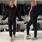 Women's Casual Fleece Loungewear Set with Hoodie and Joggers