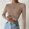 Women's Fine Knit Sweater with Mock Neck and Waveless Design