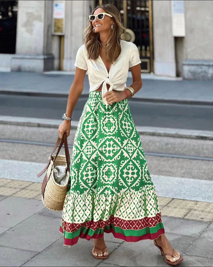 Women's Floral Maxi Skirt with Voluminous Hem