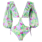 Women's Swimsuit Set with Voluminous Sleeves and Fashionable Wrap Skirt