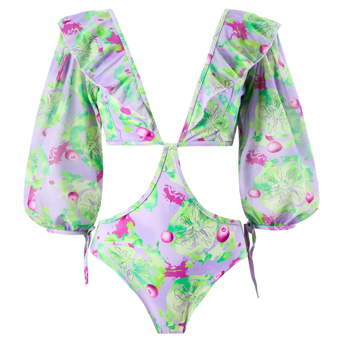 Women's Swimsuit Set with Voluminous Sleeves and Fashionable Wrap Skirt