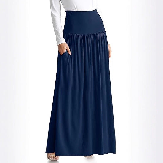Women's Maxi Skirt with Elastic Waistband and Pockets