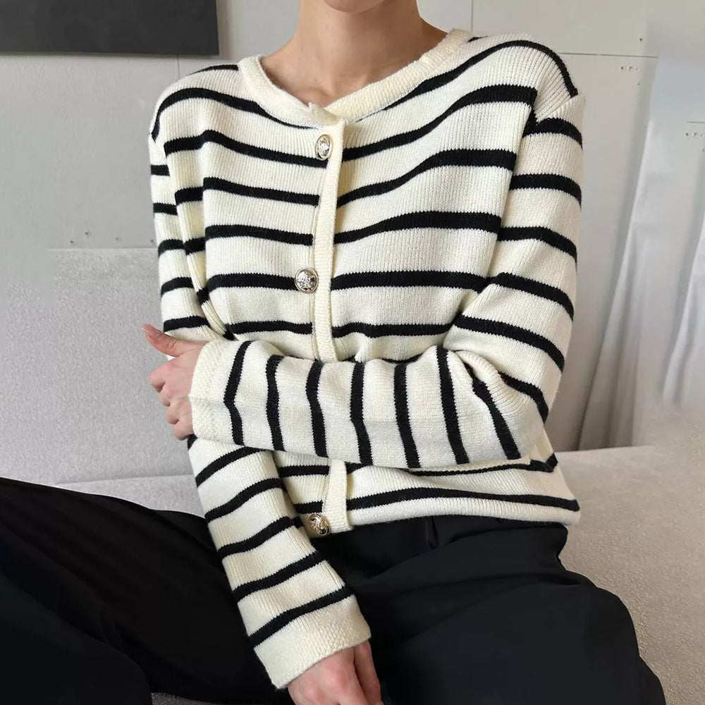 Striped Cardigan with Button Details