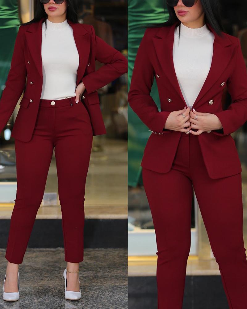 Women's Elegant Suit Set with Tailored Blazer and Slim Trousers